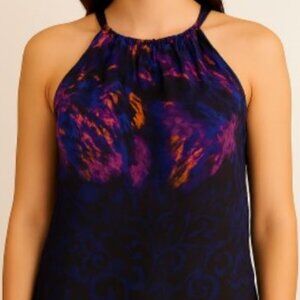 NWT Tahari | 100% Silk Halter Blouse Top Black w/ Abstract Print | Size Small